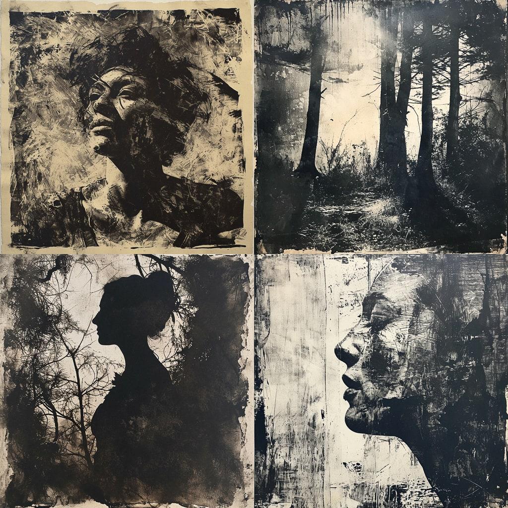 Collotype print style, Midjourney V6, render 1 of 4