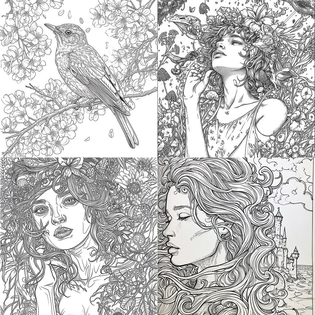 Coloring book page style, Midjourney V6, render 1 of 4