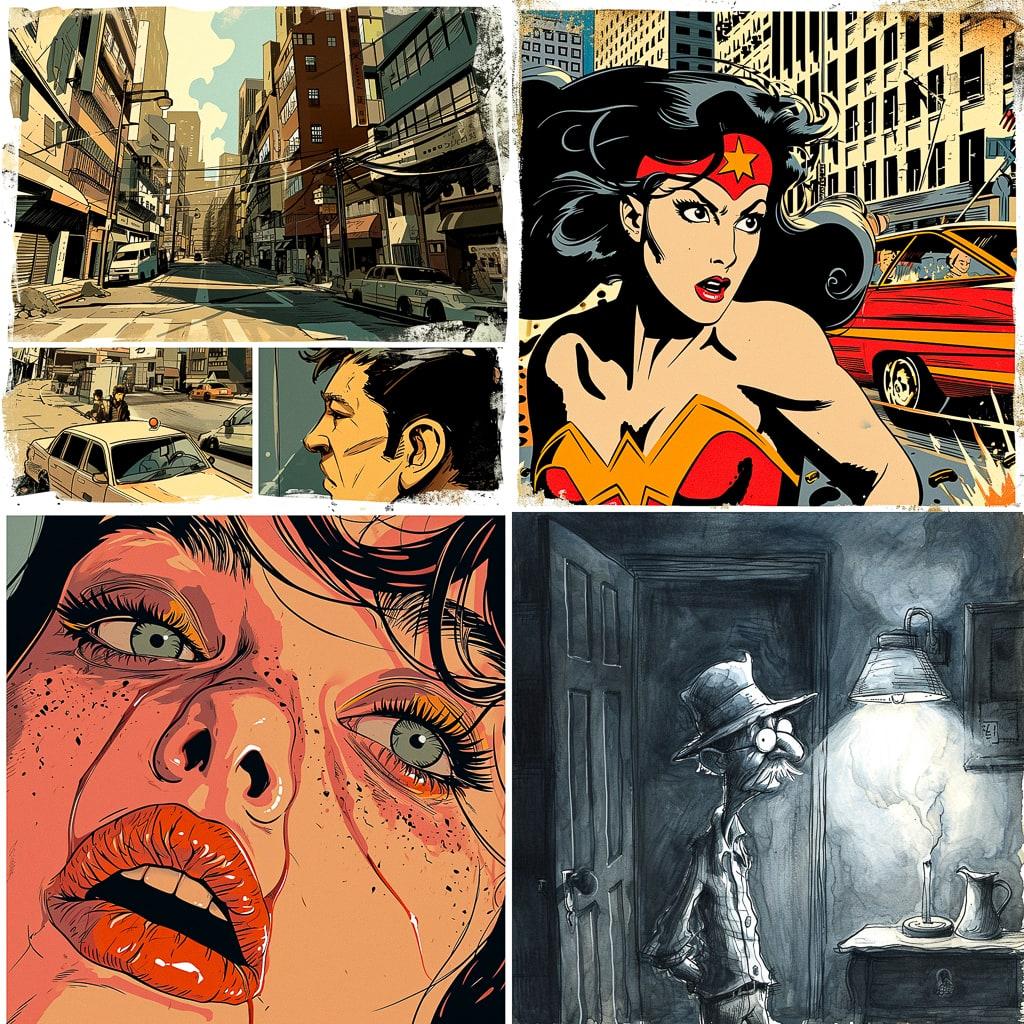 Comic strip style style, Midjourney V6, render 1 of 4