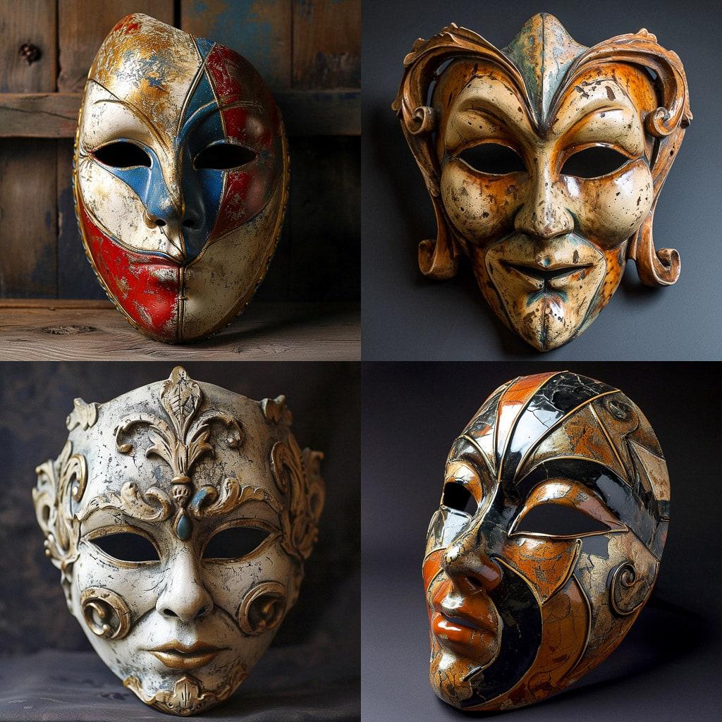 Commedia dell'Arte mask style, Midjourney V6, render 1 of 4