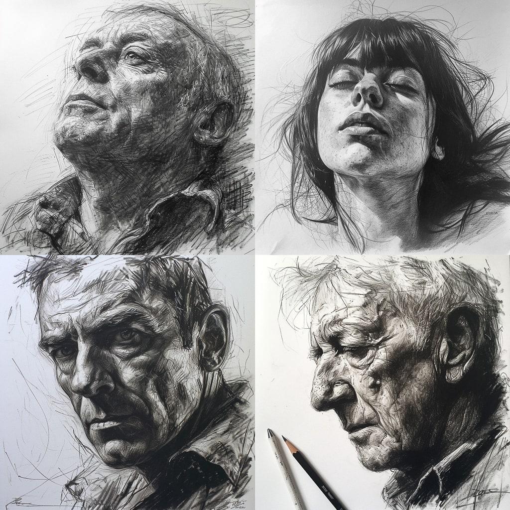 Conte drawing style, Midjourney V6, render 1 of 4