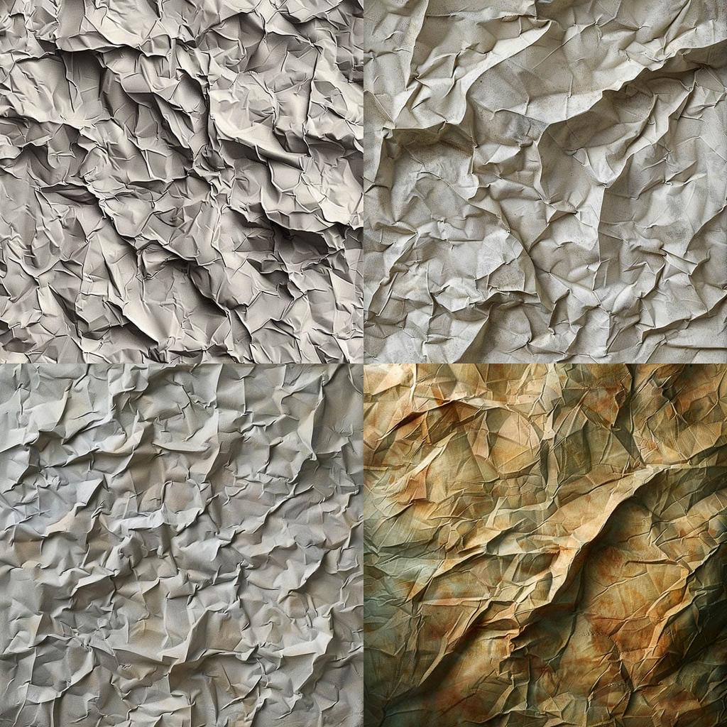 Crinkled texture style, Midjourney V6, render 1 of 4
