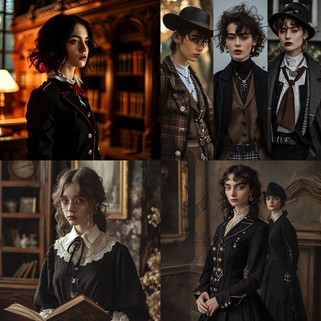 Dark Academia fashion style, Midjourney V6, render 1 of 4