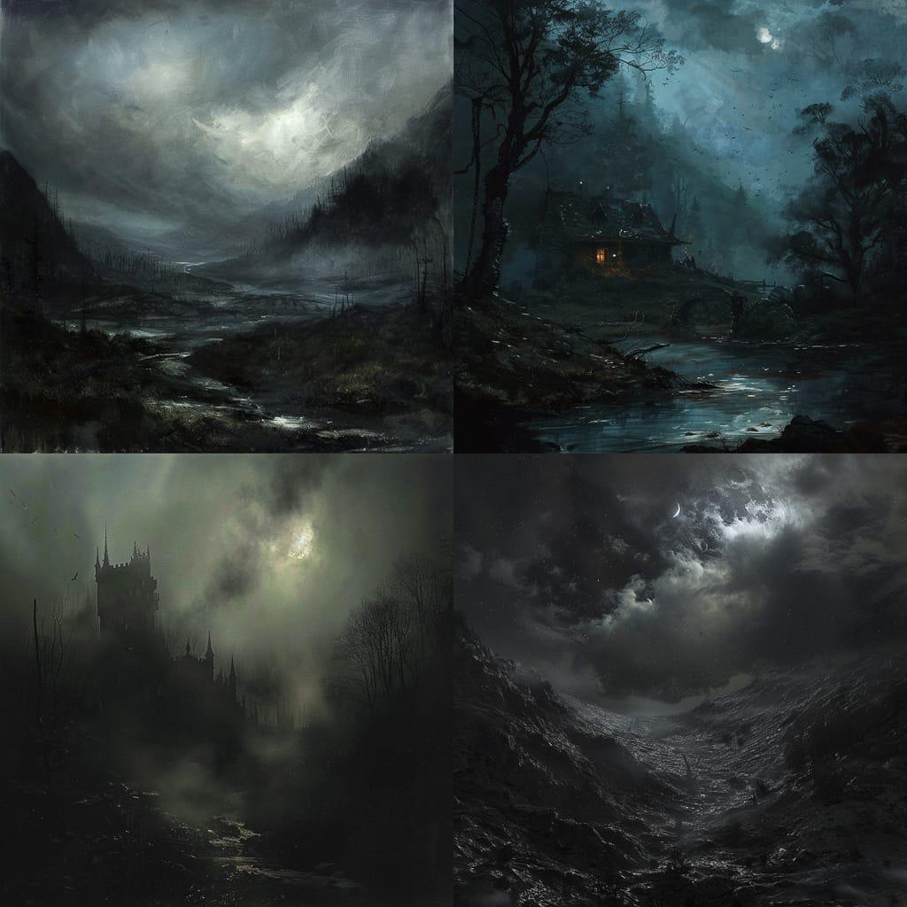 Dark atmosphere style, Midjourney V6, render 1 of 4