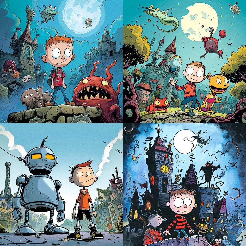 Dav Pilkey style, Midjourney V6, render 1 of 4