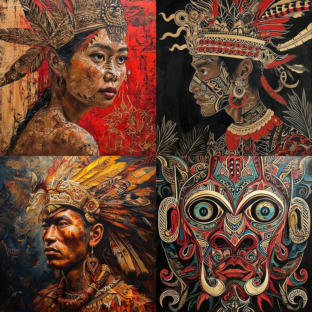 Dayak art style, Midjourney V6, render 1 of 4