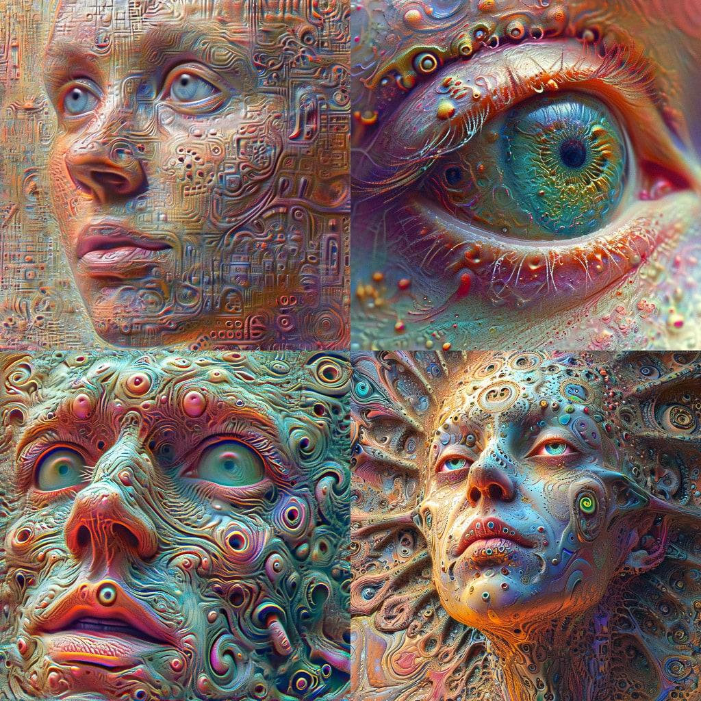 DeepDream style, Midjourney V6, render 1 of 4