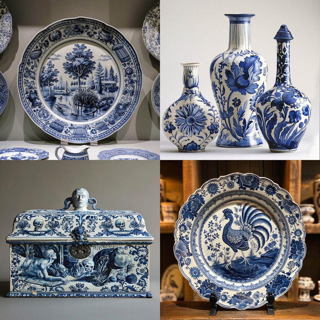 Delftware style, Midjourney V6, render 1 of 4