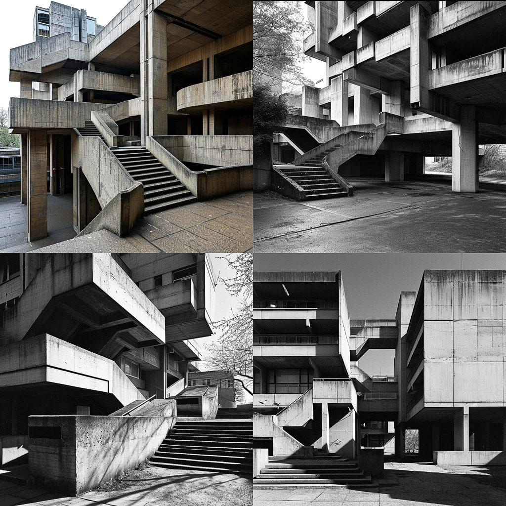 Denys Lasdun style, Midjourney V6, render 1 of 4