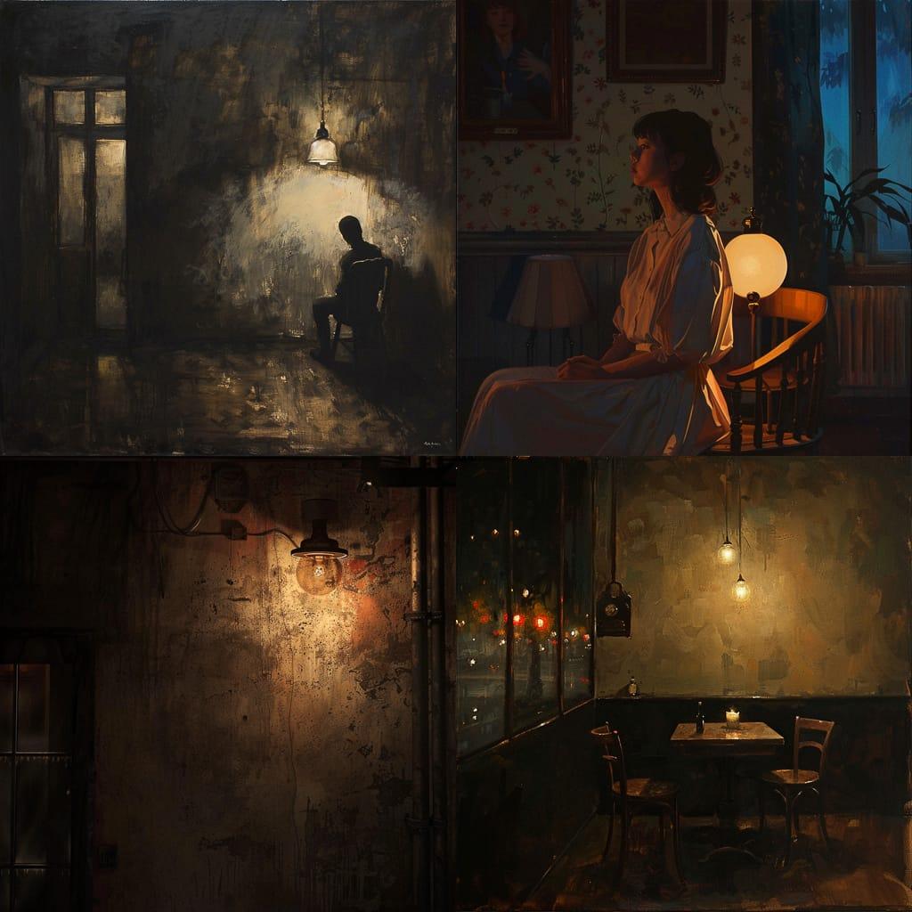 Dim lighting style, Midjourney V6, render 1 of 4