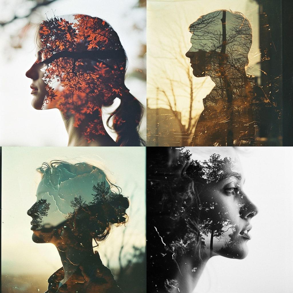 Double exposure style, Midjourney V6, render 1 of 4