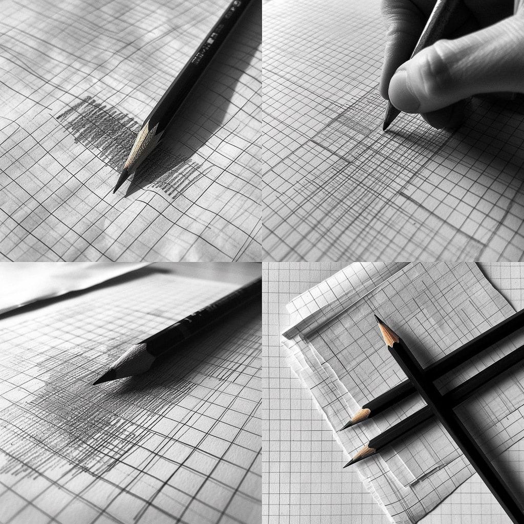 Drawing grid paper style, Midjourney V6, render 1 of 4