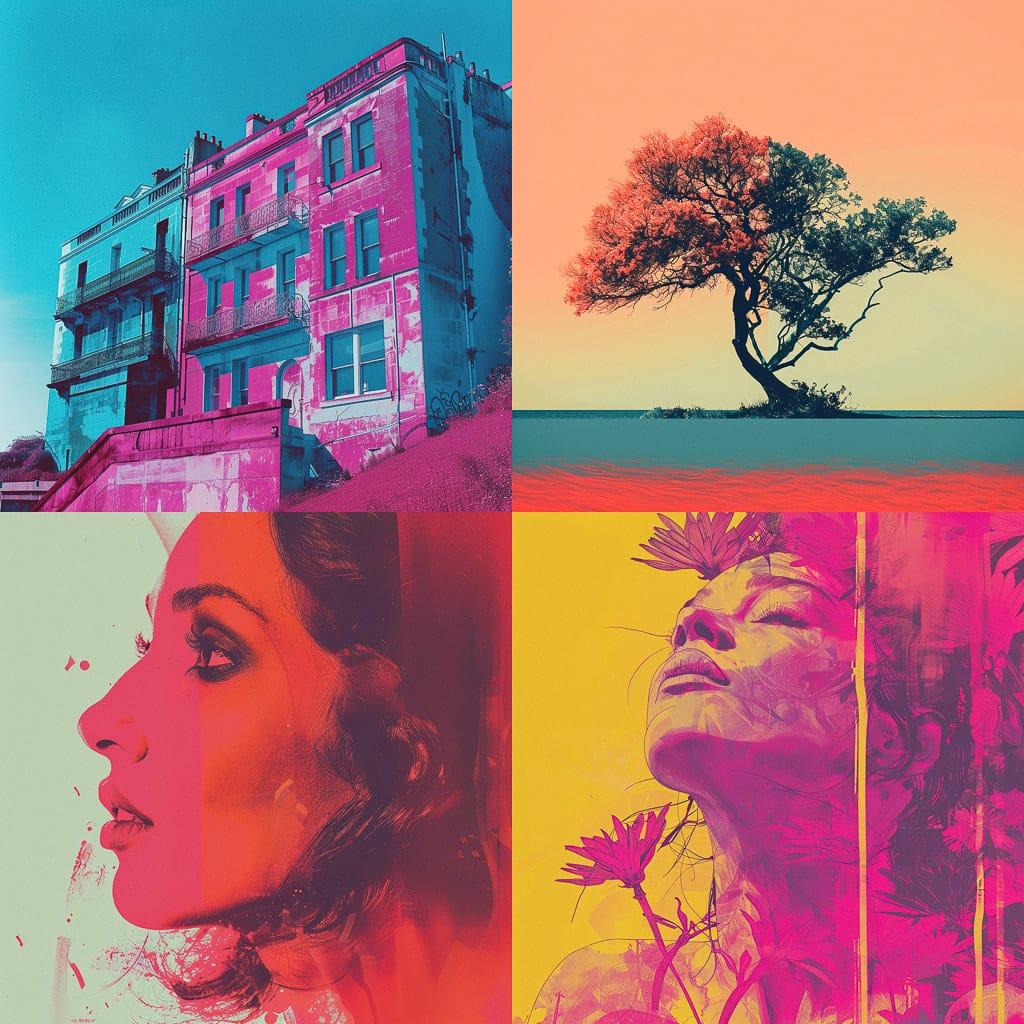 Duotone colors style, Midjourney V6, render 1 of 4