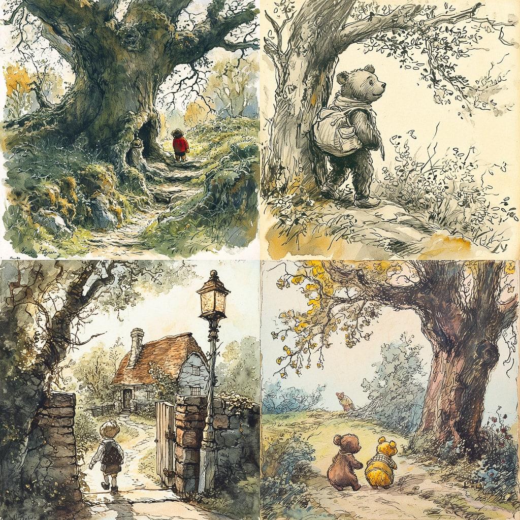 E. H. Shepard style, Midjourney V6, render 1 of 4