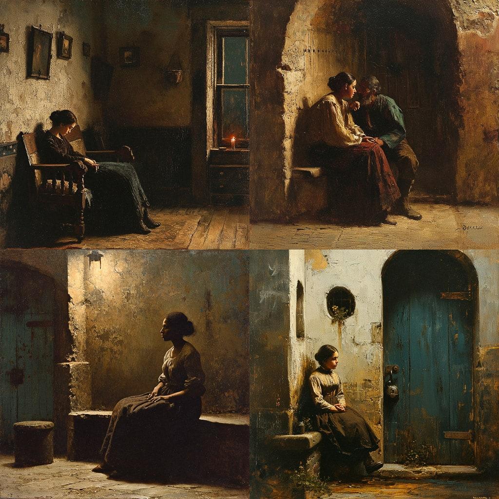 Eastman Johnson style, Midjourney V6, render 1 of 4