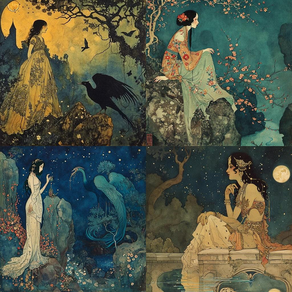 Edmund Dulac style, Midjourney V6, render 1 of 4