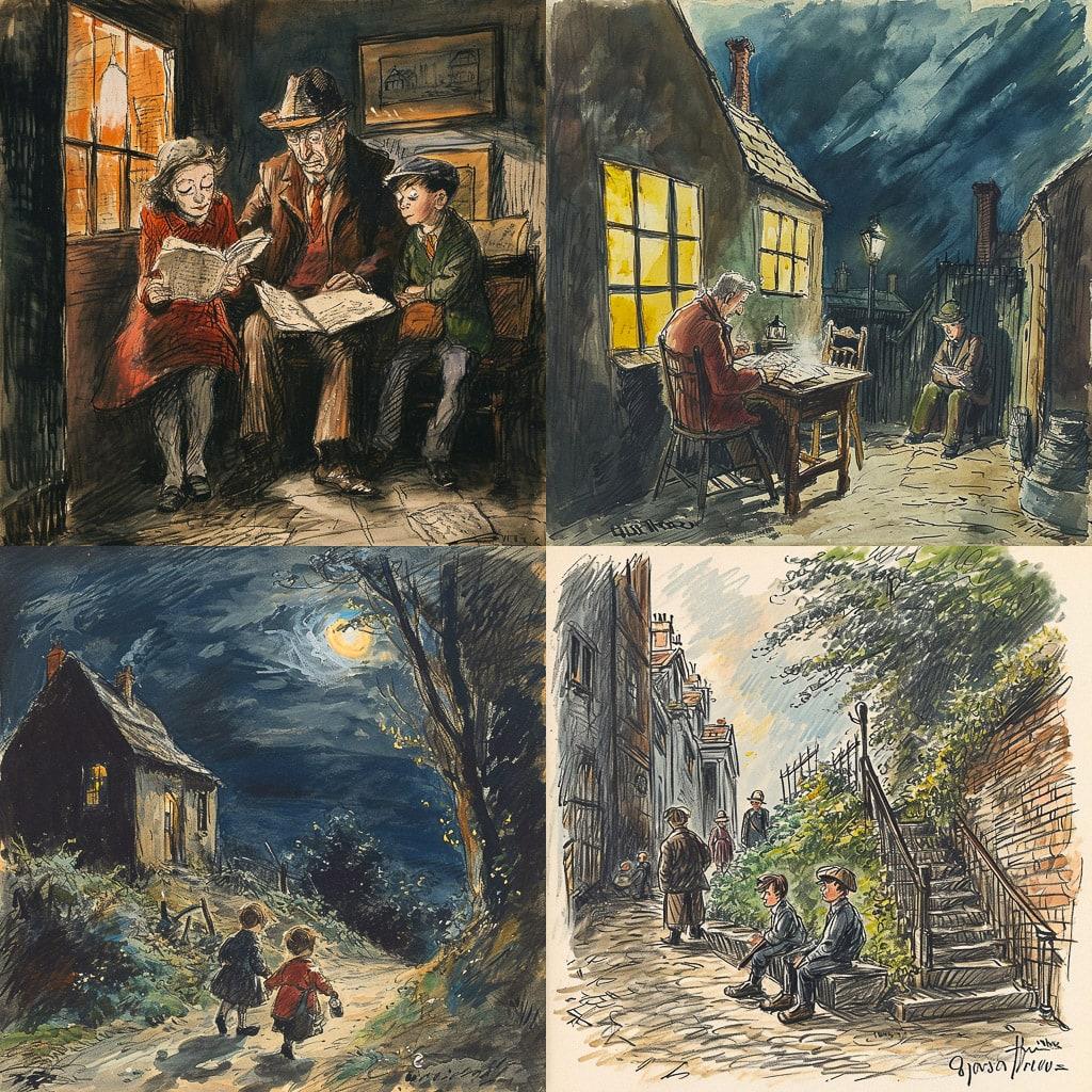Edward Ardizzone style, Midjourney V6, render 1 of 4
