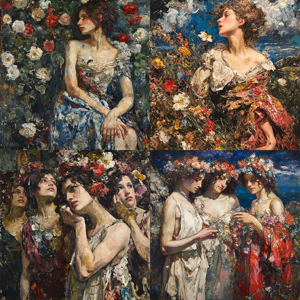 Edward Atkinson Hornel style, Midjourney V6, render 1 of 4