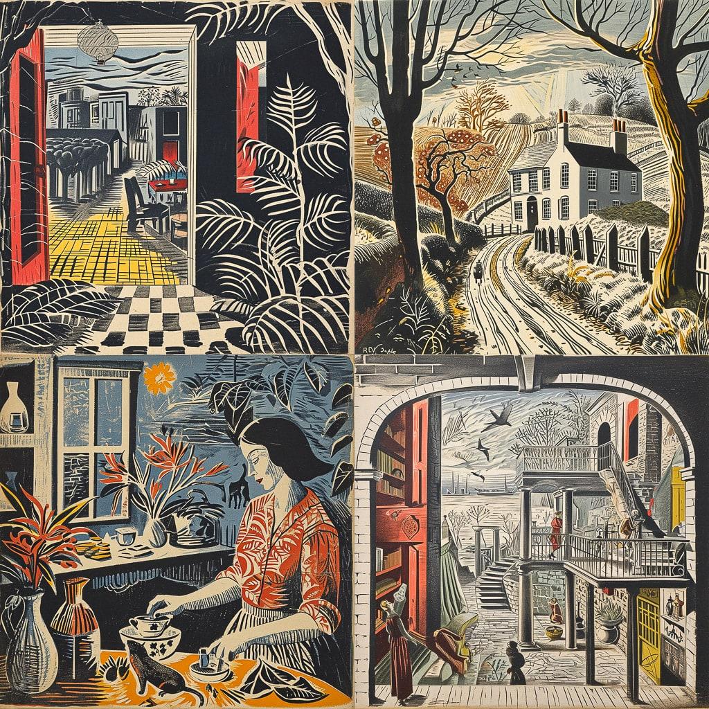 Edward Bawden style, Midjourney V6, render 1 of 4