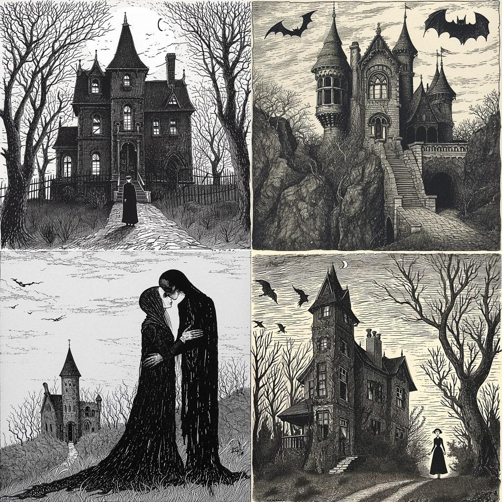Edward Gorey style, Midjourney V6, render 1 of 4