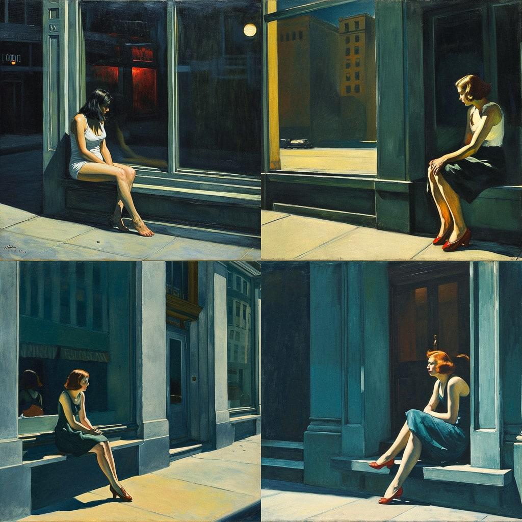 Edward Hopper style, Midjourney V6, render 1 of 4