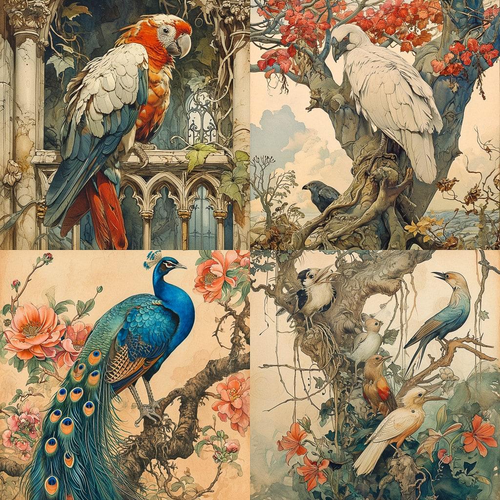 Edward Julius Detmold style, Midjourney V6, render 1 of 4