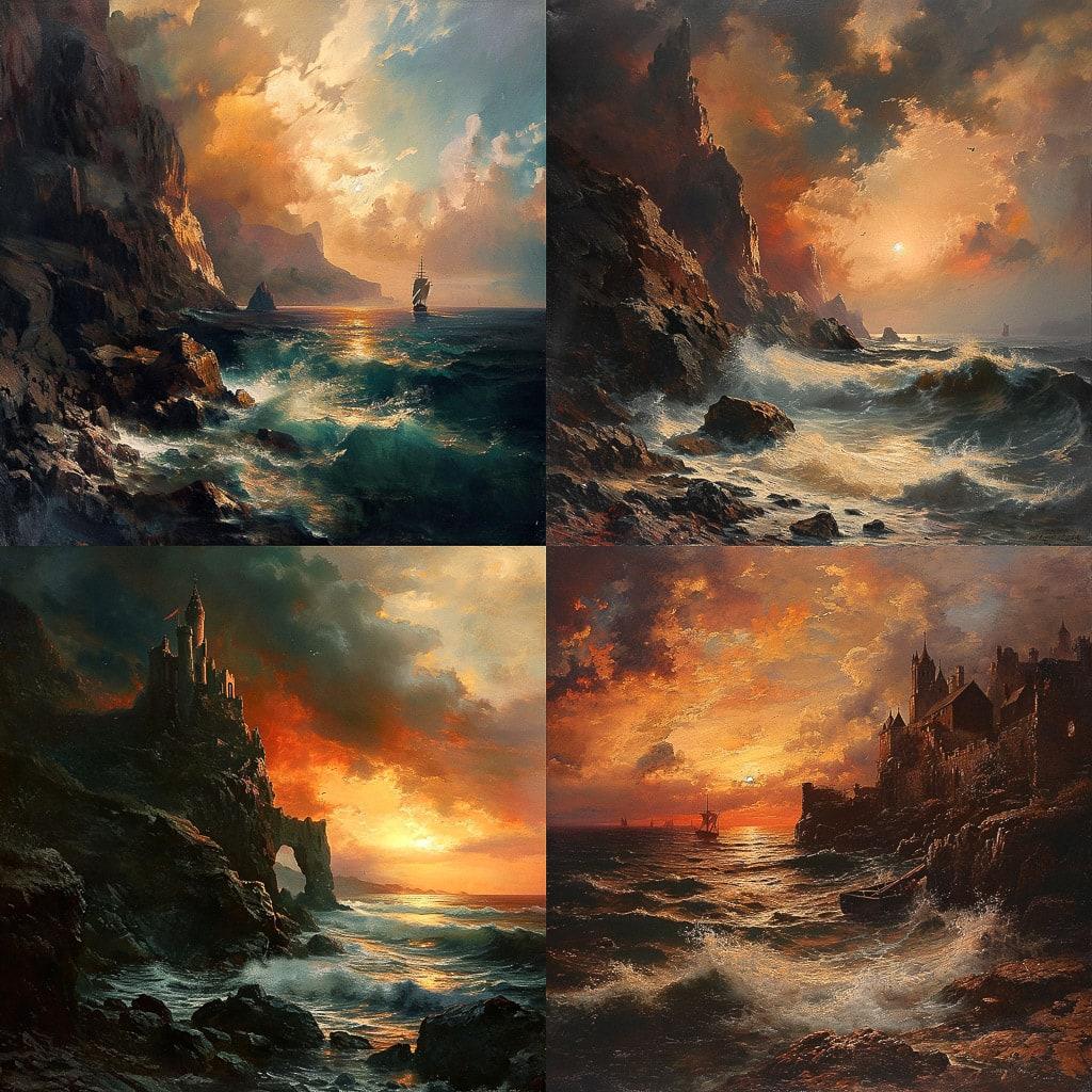 Edward Moran style, Midjourney V6, render 1 of 4