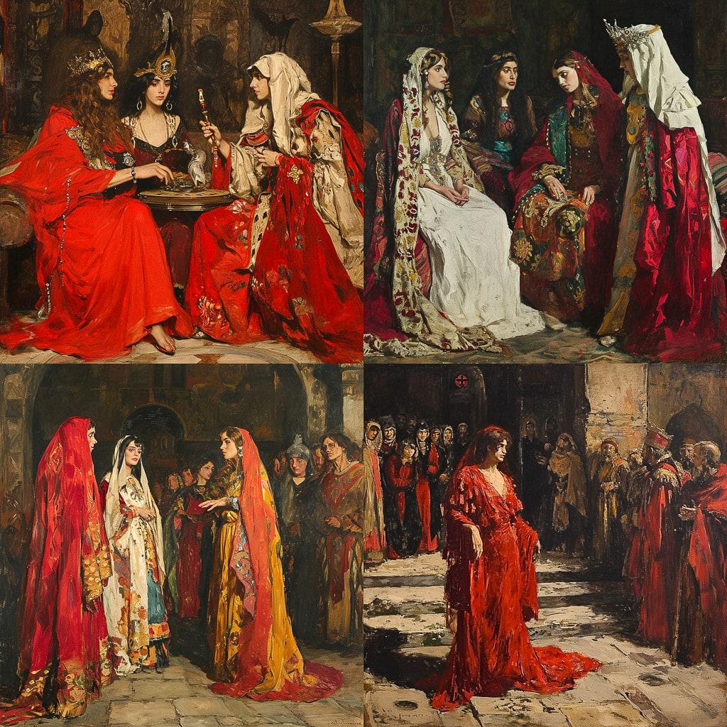 Edwin Austin Abbey style, Midjourney V6, render 1 of 4