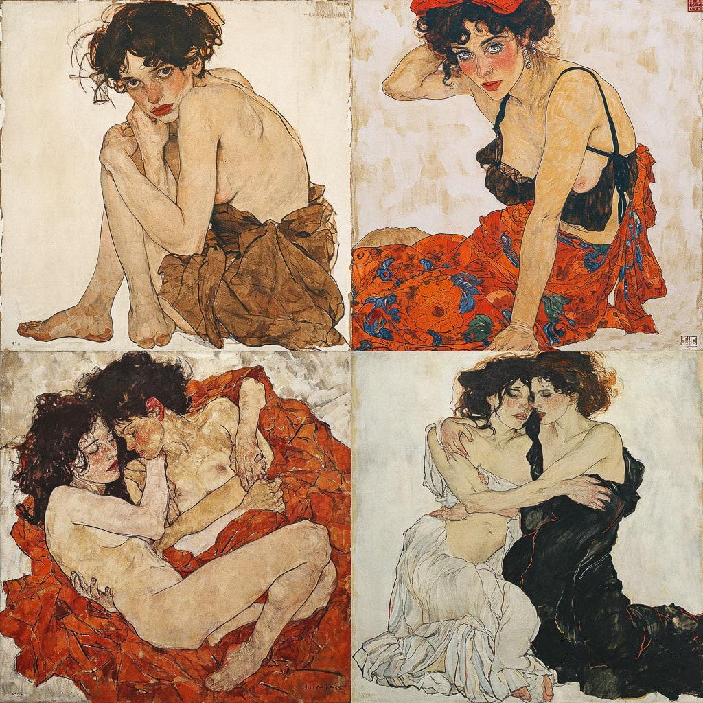 Egon Schiele style, Midjourney V6, render 1 of 4