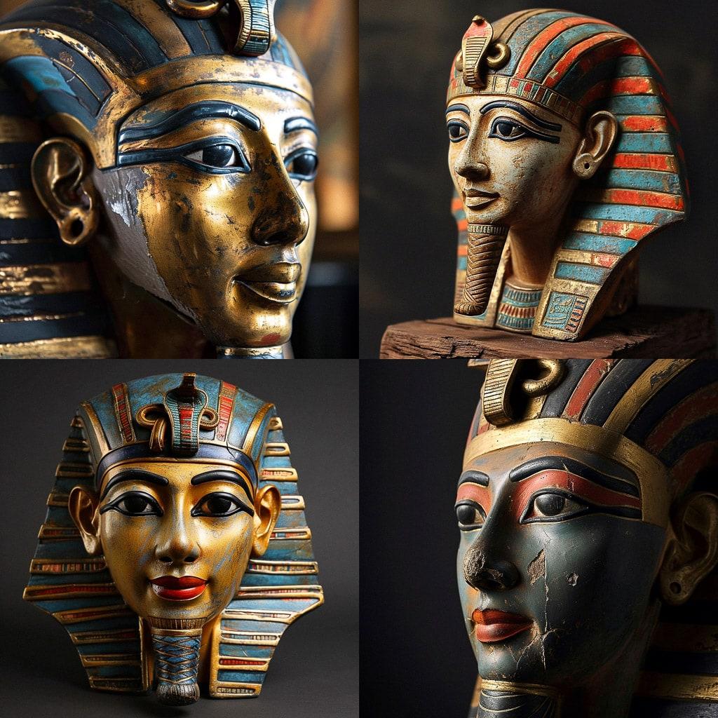 Egyptian funeral mask style, Midjourney V6, render 1 of 4