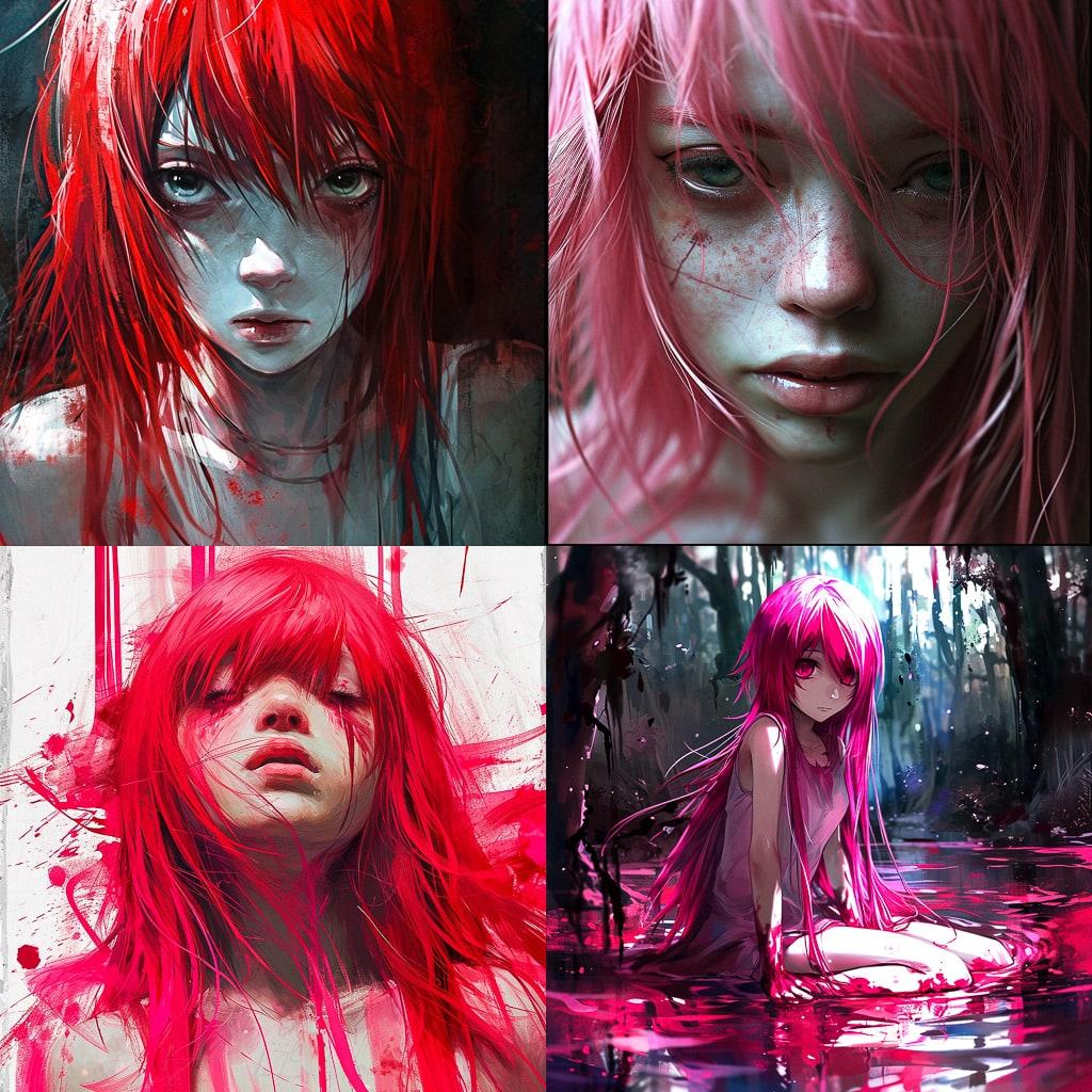 Elfen Lied style, Midjourney V6, render 1 of 4