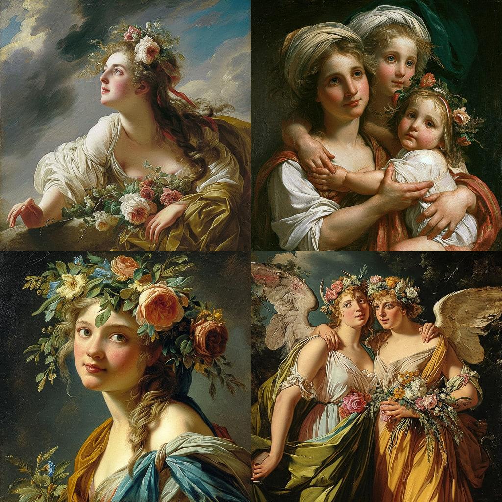 Elisabeth Vigee Le Brun style, Midjourney V6, render 1 of 4