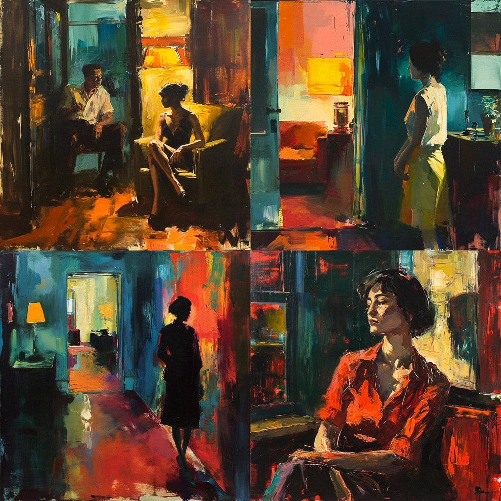 Elmer Bischoff style, Midjourney V6, render 1 of 4