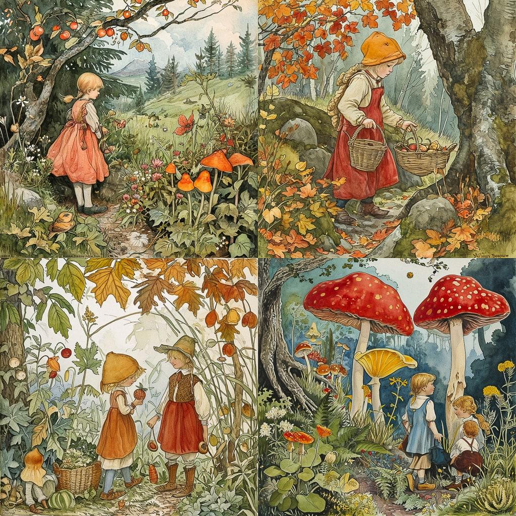 Elsa Beskow style, Midjourney V6, render 1 of 4