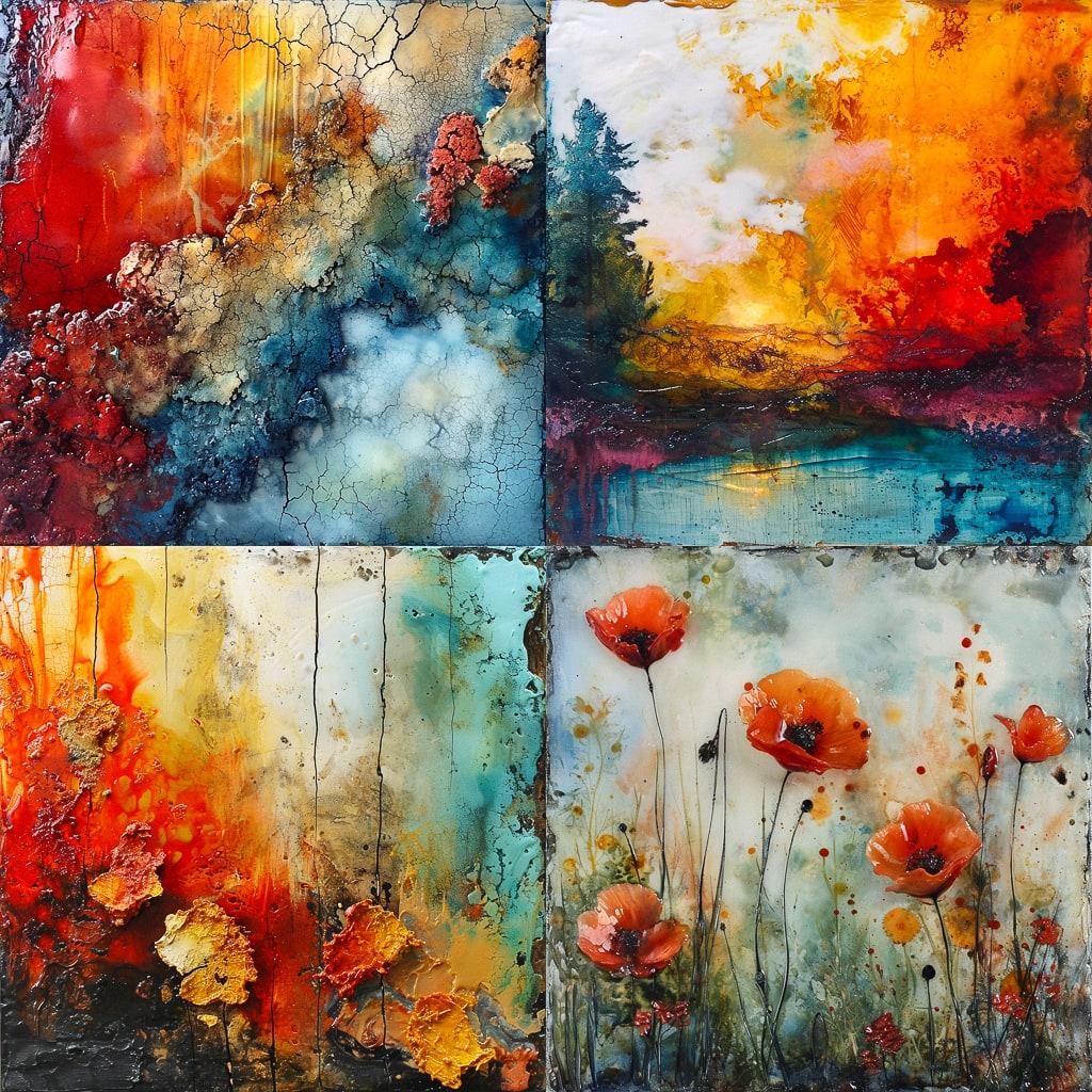 Encaustic paint style, Midjourney V6, render 1 of 4