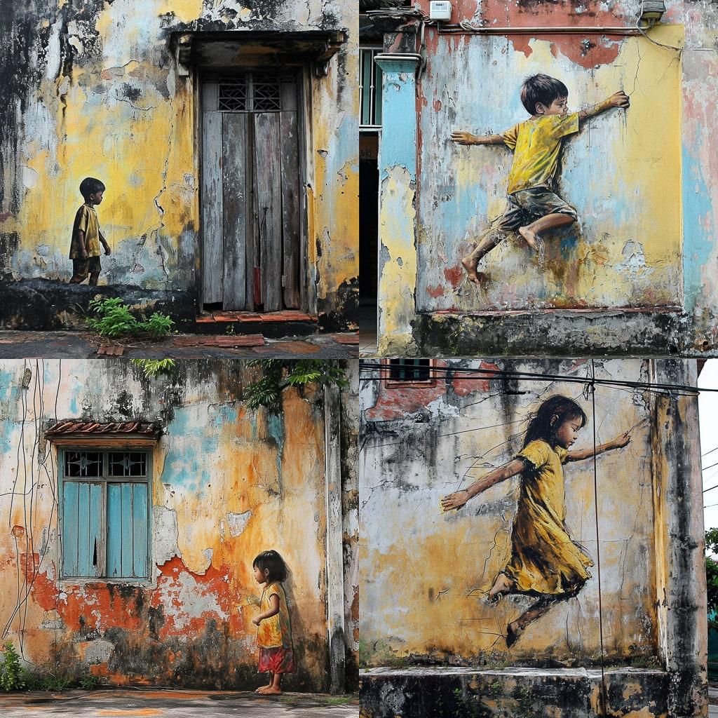 Ernest Zacharevic style, Midjourney V6, render 1 of 4