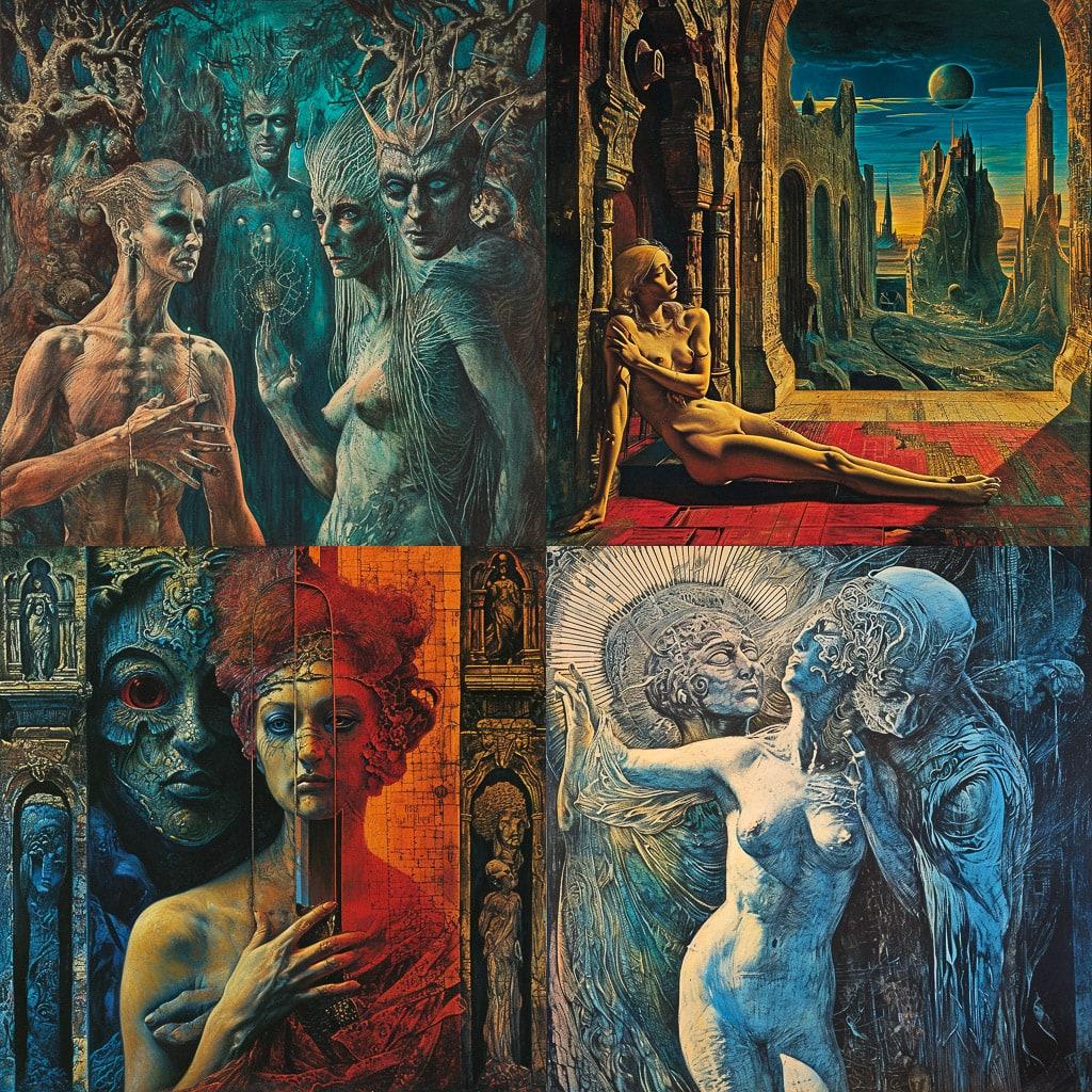 Ernst Fuchs style, Midjourney V6, render 1 of 4