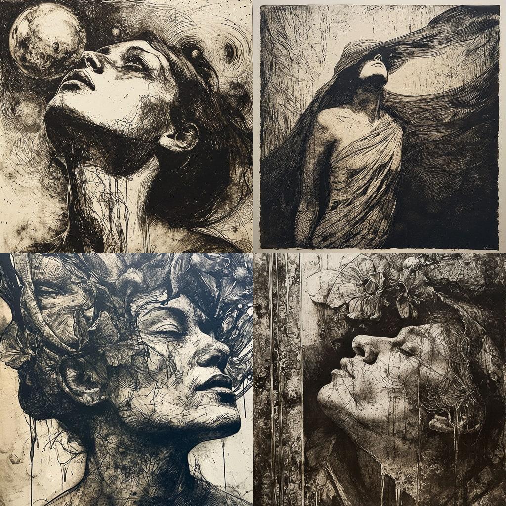 Etching style, Midjourney V6, render 1 of 4
