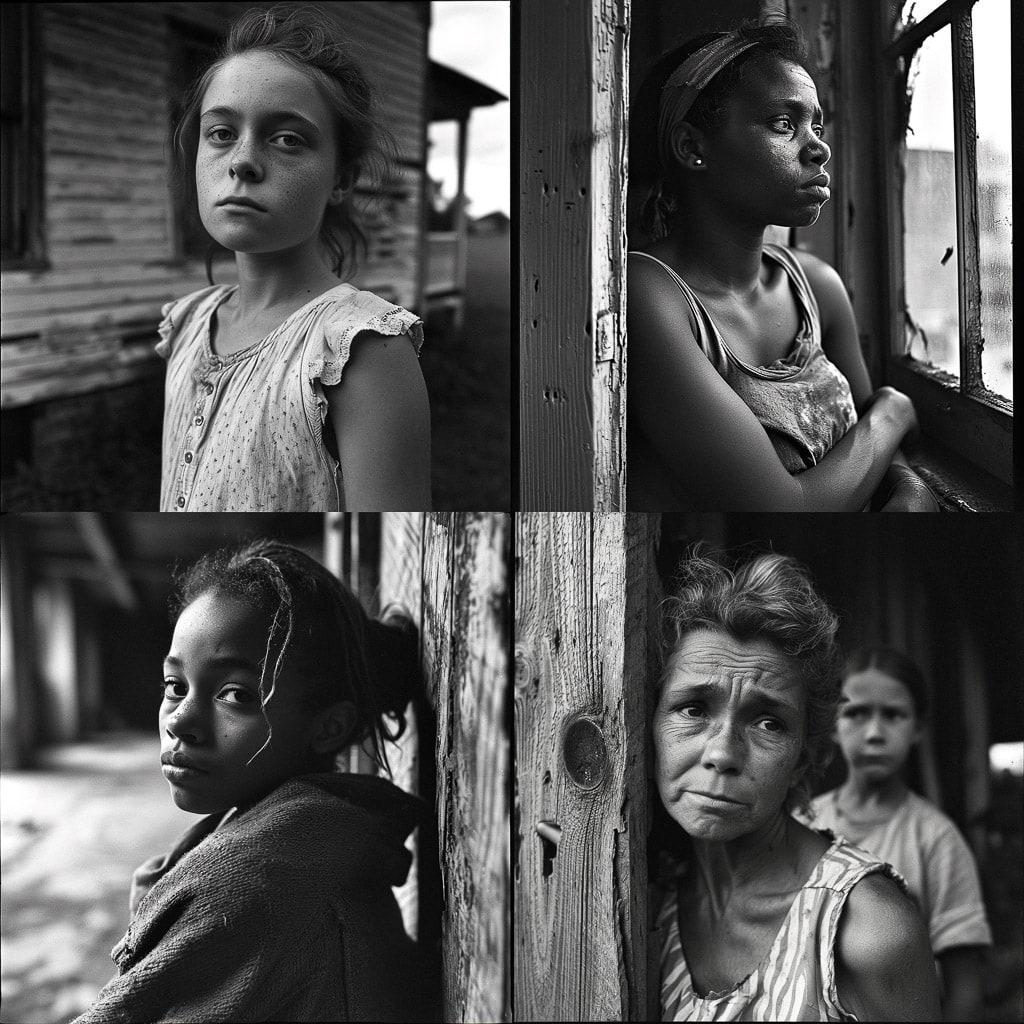 Eugene Richards style, Midjourney V6, render 1 of 4