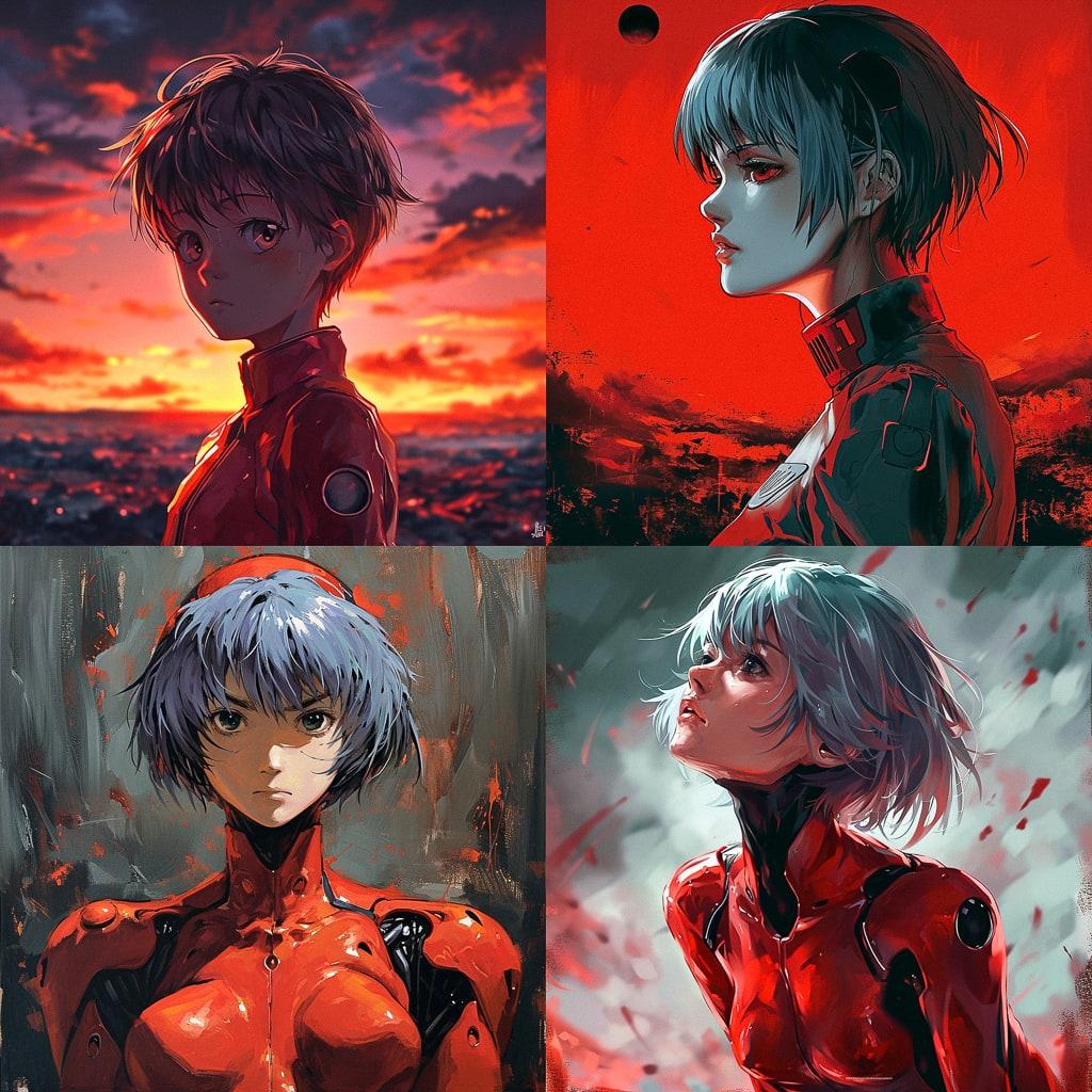 Evangelion style, Midjourney V6, render 1 of 4