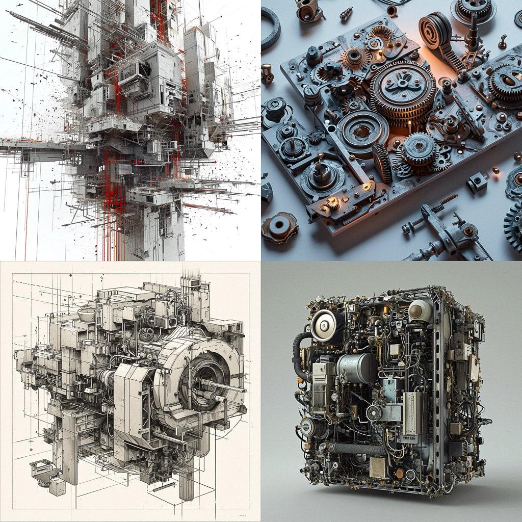 Exploded assembly style, Midjourney V6, render 1 of 4
