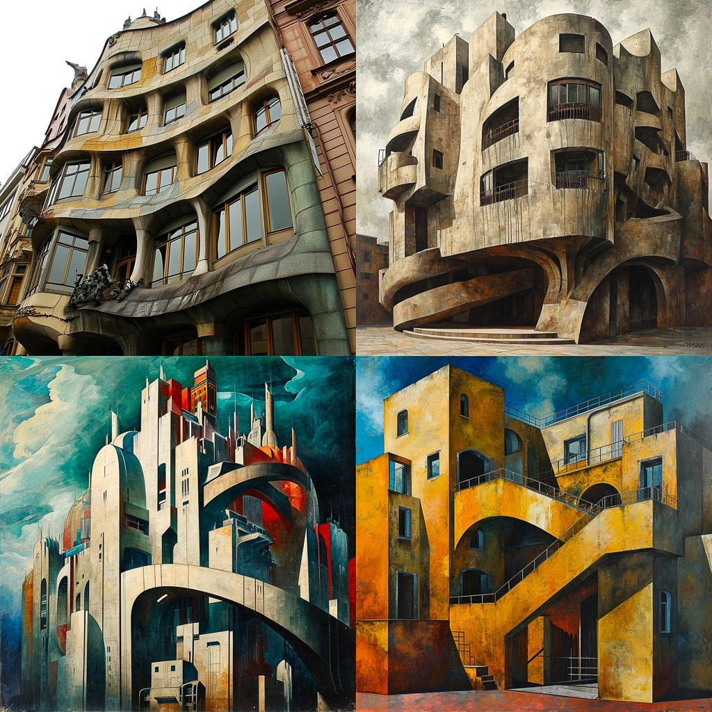 Expressionist architecture style, Midjourney V6, render 1 of 4