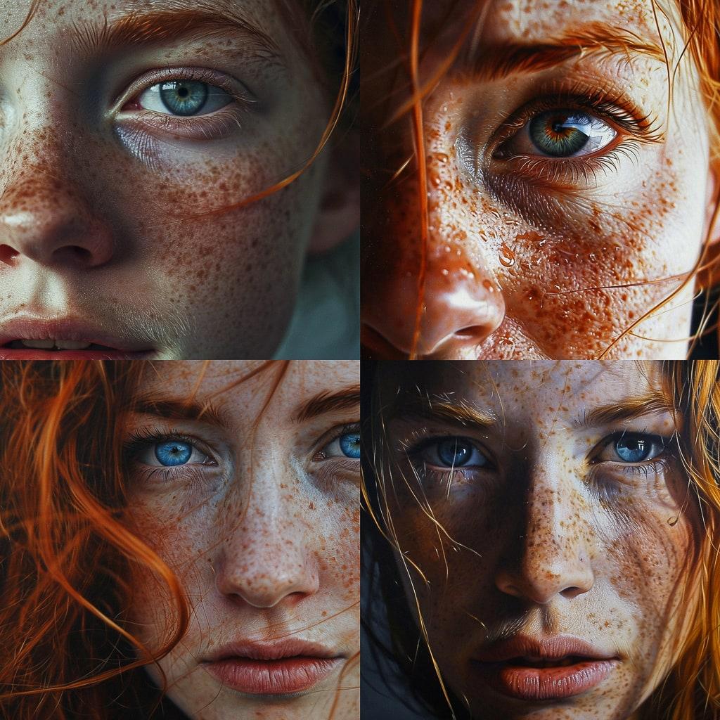 Extreme close-up portrait style, Midjourney V6, render 1 of 4