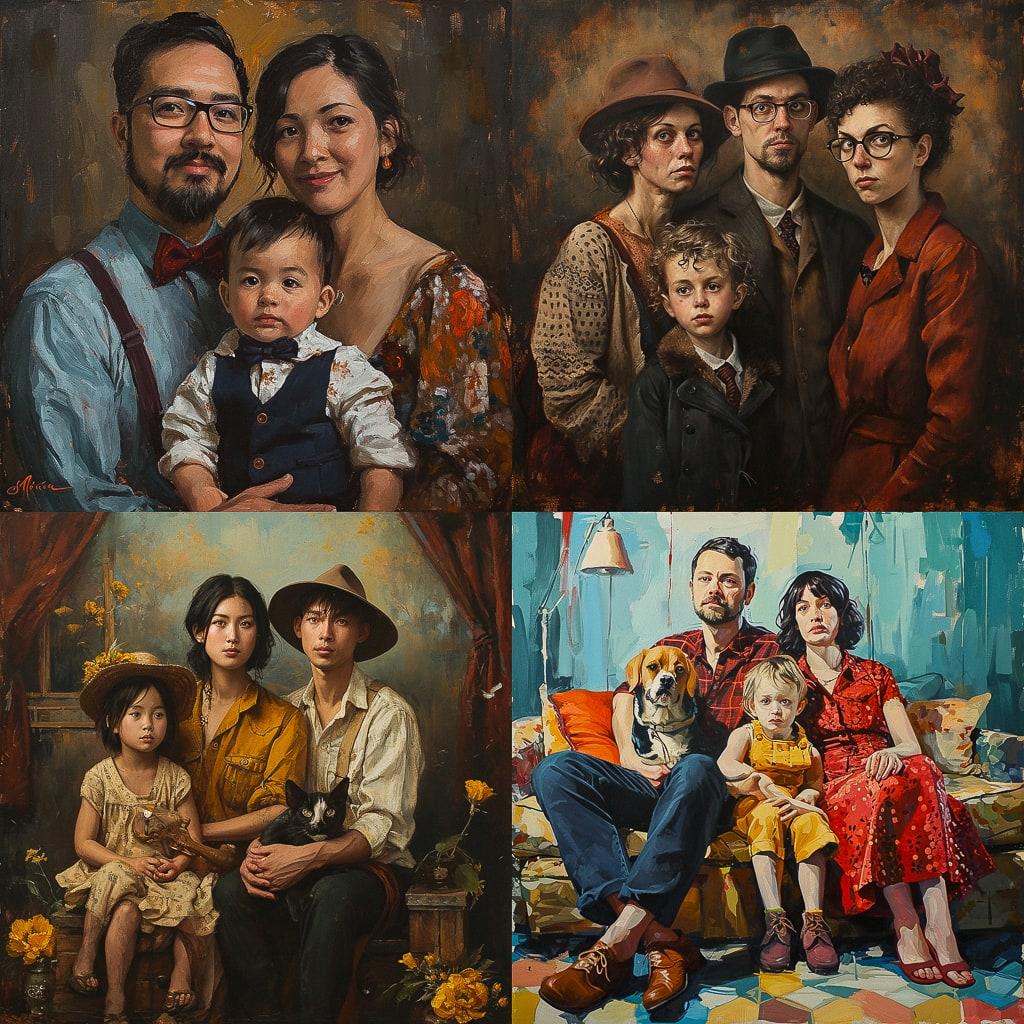 Family portrait style, Midjourney V6, render 1 of 4