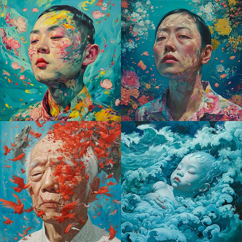 Fang Lijun style, Midjourney V6, render 1 of 4