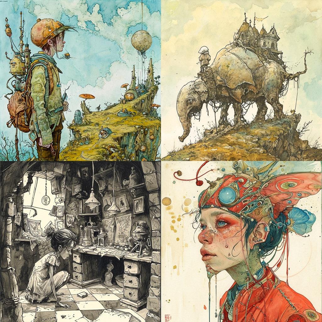 Farel Dalrymple style, Midjourney V6, render 1 of 4