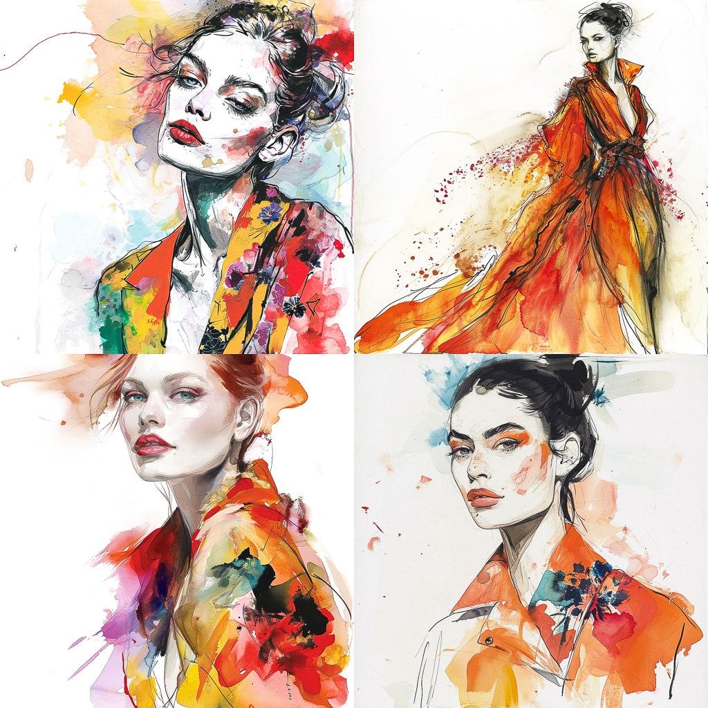 Fashion illustration style, Midjourney V6, render 1 of 4