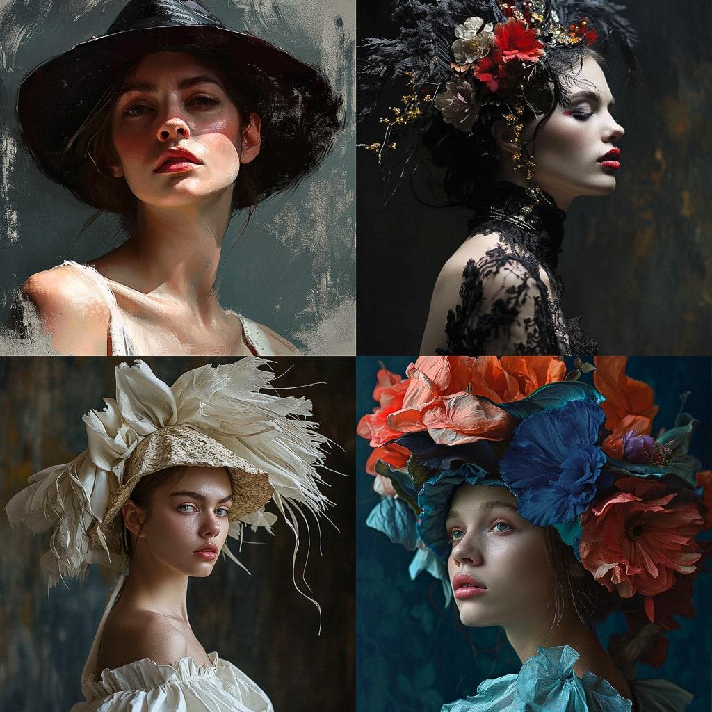 Fashion portrait style, Midjourney V6, render 1 of 4