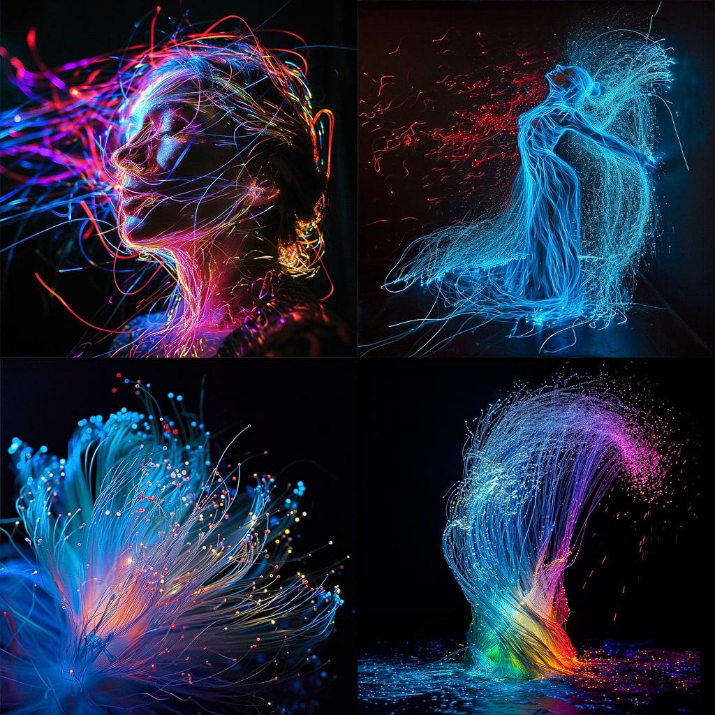 Fiber optic light painting style, Midjourney V6, render 1 of 4