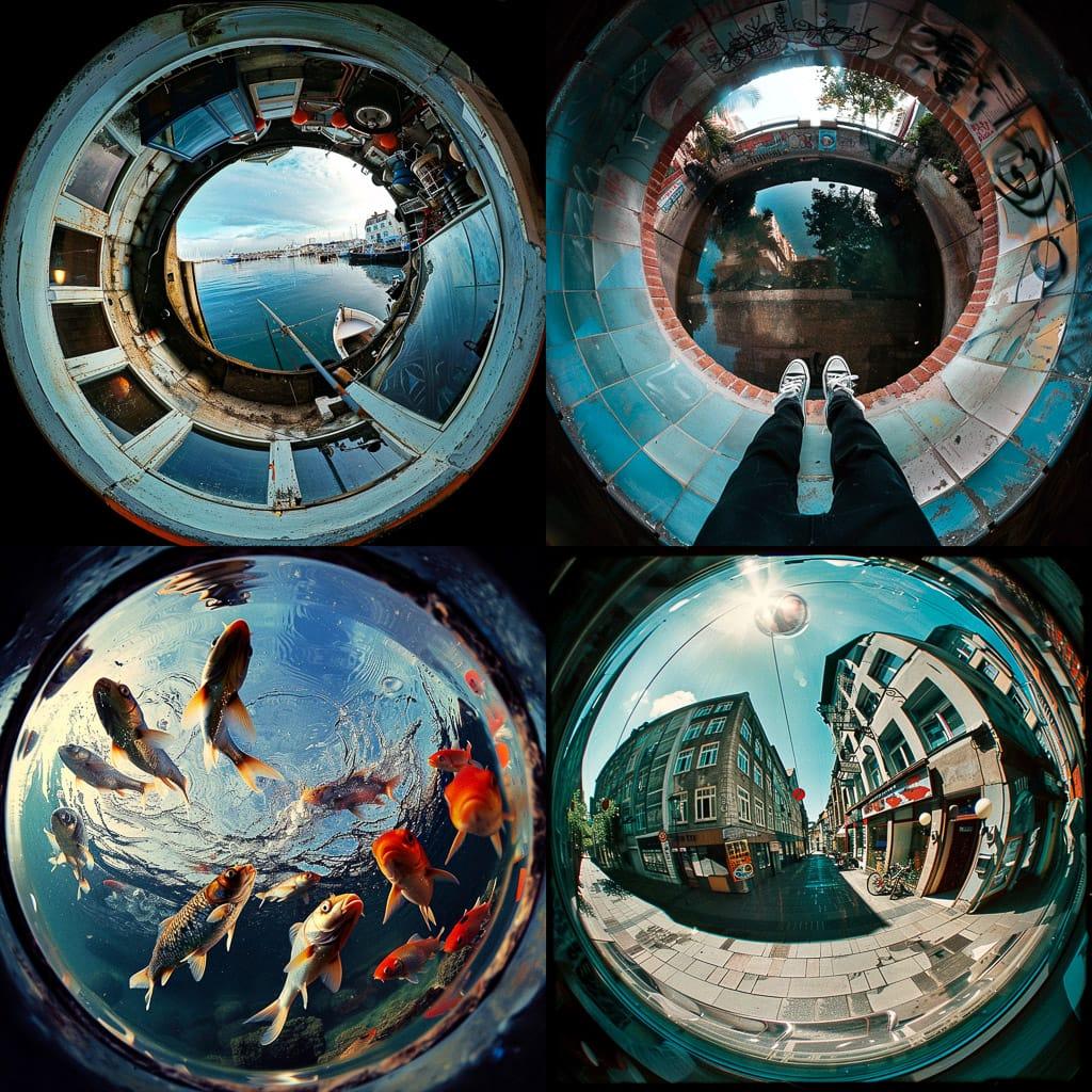 Fish-eye view style, Midjourney V6, render 1 of 4